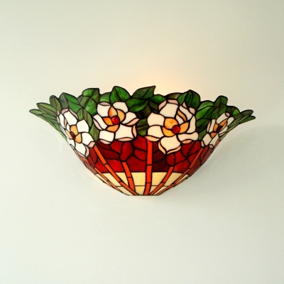 Tiffany Style Flower Pattern Sconce Light 1 Light Stained Glass Sconce Lamp with Multi Color for Dining Room