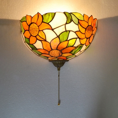 Dining Room Sunflower Pattern Sconce Light Stained Glass 1 Light Tiffany Style Vintage Sconce Lamp