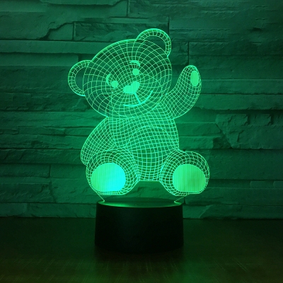 Home Decor 3D Optical Nightlight 7 Color Changing Toy Bear Pattern LED Bedside Light with Touch Sensor for Bedroom