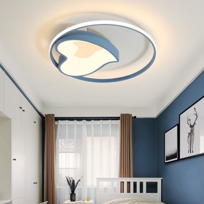 Love Heart Pattern Ceiling Mount Light Blue Round Slim Panel LED Overhead Lighting in White/Warm for Child Bedroom