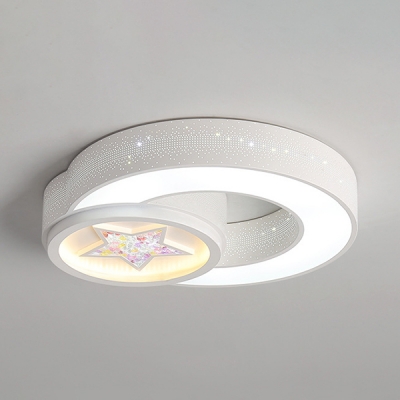 Metal Acrylic LED Overhead Light White Round Ceiling Mount Light with Beautiful Star Pattern for Kindergarten