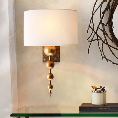 Metal Wall Light with White Shade Single Light Traditional Style Wall Lamp for Dining Room Hotel