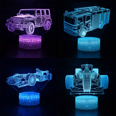 Remote Control 3D Illusion Light Off-Road Vehicle Touch Sensor 7 Colors Changing Nursery Nightlight for Bedroom