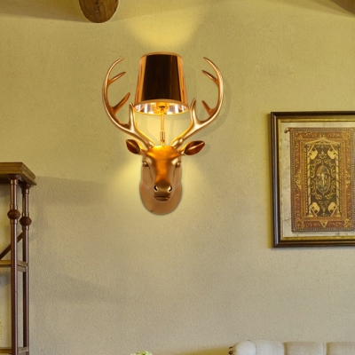Resin Elk Decoration Wall Light Dining Room Bedroom Single Light Modern Wall Lamp in Black/Blue/Pink/Gold