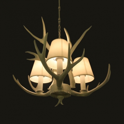 Rustic Style Tapered Shade Chandelier With Deer Horn 3 Lights