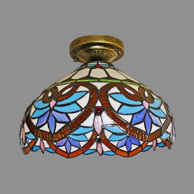Stained Glass Bowl Flush Light 1 Light Antique Yellow Victoria/Blue Victoria/Baroque/Pearl Ceiling Light