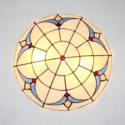 Stained Glass Dome Ceiling Lamp Living Room Tiffany Style Rustic Flush Mount Light