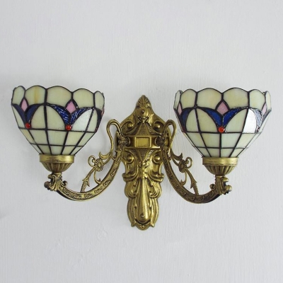 Stained Glass Wall Sconce Bedroom Stair 2 Lights Tiffany Style Bowl Wall Light