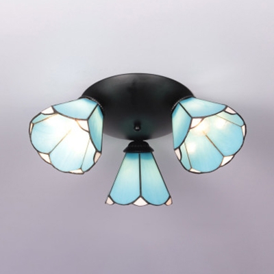 Tiffany Style Ceiling Mount Light 3 Lights White/Blue/Beige Glass Overhead Light for Bedroom