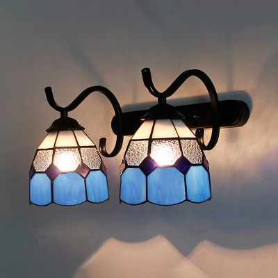 Tiffany Style Dome Wall Light Stained Glass 2 Lights Sconce Light for Living Room Bedroom