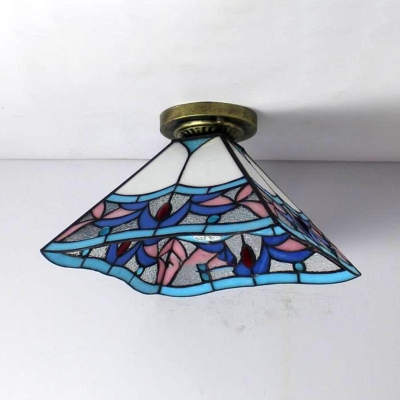 Tiffany Style Trapezoid Ceiling Light 1 Light Stained Glass Ceiling Lamp for Dining Room
