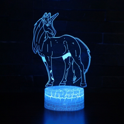 Touch Sensor Unicorn 3D Bedside Light Acrylic Flat 7 Color Changing LED Night Light for Bedroom Kitchen Stair