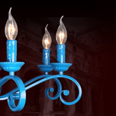 Traditional Blue Suspension Light with Candle 5/8/10 Lights Metal Chandelier for Dining Room