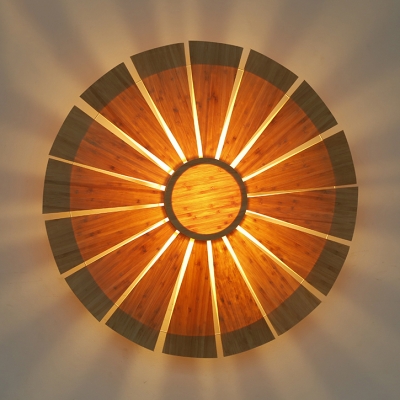 Wood Round Sconce Wall Light Modern Simple 1-Light Wall Lamp in Beige for Hallway Bedroom