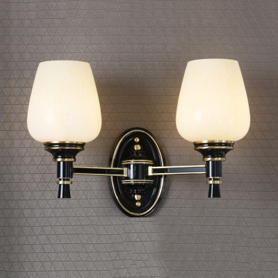 1/2 Lights Cup Wall Light Antique Style Metal Glass Sconce Lamp in Black and Gold for Bedroom