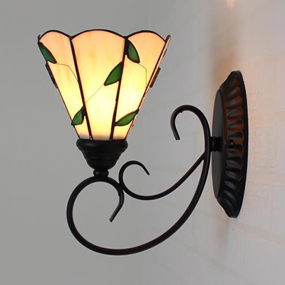 1 Light Sconce Lamp Mediterranean Style Glass Wall Light with 3 Pattern Option for Bedroom