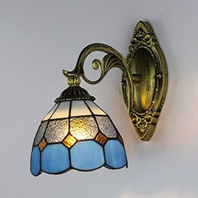 Dome Shade Sconce Light Stained Glass 1 Light Mediterranean Style Tiffany Wall Lamp for Kitchen