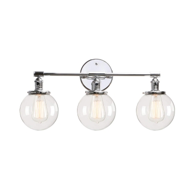 3 Lights Globe Wall Light Vintage Style Metal and Glass Wall Sconce in Silver/Chrome for Foyer
