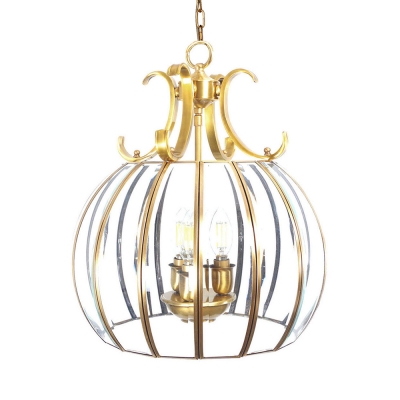 4 Lights Melon Shade Chandelier Classic Style Clear Glass and Metal Pendant Light for Foyer Hallway