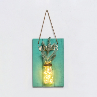 Wood and Clear Glass String Lamp Bedroom Study Pretty Twinkle Light with Plant and Bottle