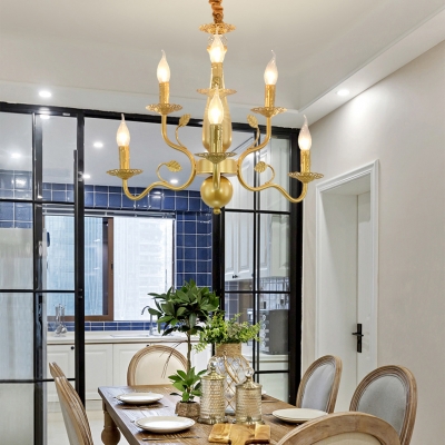 6/12/16 Lights Candle Chandelier with Leaf Classic Metal Hanging Light in Gold fro Restaurant