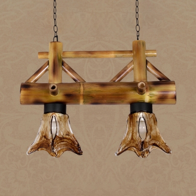 American Rustic Island Light 2/3 Lights Bamboo and Glass Ceiling Light for Restaurant Coffee Shop