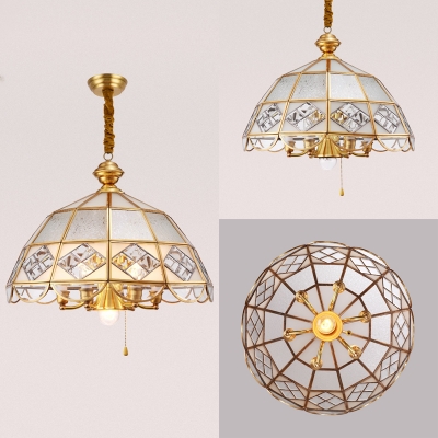 Antique Style Ceiling Light Metal and Glass 7 Lights Brass Chandelier for Living Room Hotel