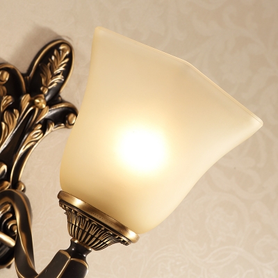 Bell Shade Bedroom Wall Sconce Glass Meta 1/2 Lights Vintage Style Sconce Lamp with Engraving Arm