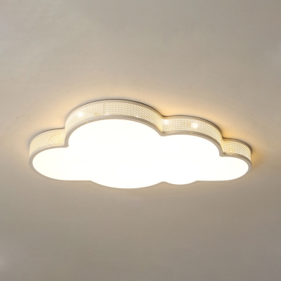 Blue Cloud Shape Flush Ceiling Light Lovely Acrylic Metal Light Fixture with White Lighting for Boy Girl Bedroom