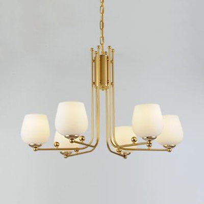 Bud Shade Restaurant Chandelier Metal 3/6/8 Lights Contemporary Ceiling Light in Gold