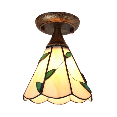 Cone Leaf Ceiling Mount Light 1 Light Rustic Style Glass Overhead Light for Shop Hallway