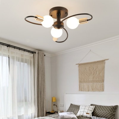 Creative Black Semi Flush Mount Light with Twist Arm 3/6/8 Lights Metal Ceiling Lamp for Bedroom