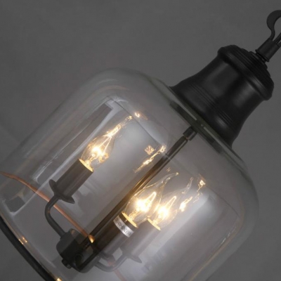 Cup Shape Restaurant Pendant Light Metal Glass 1/3 Lights Industrial Hanging Light in Black