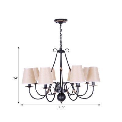 Dining Room Tapered Shade Chandelier Metal 3/4/6 Lights Classic Style Black Pendant Light
