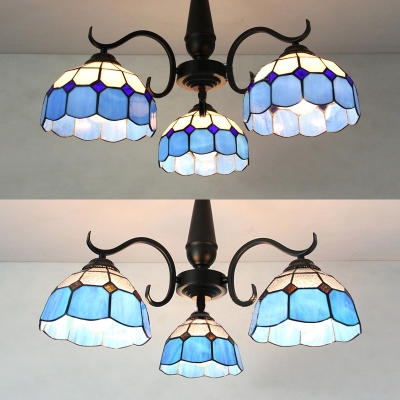 Dome Bedroom Semi Flush Mount Light Glass 3 Lights Antique Style Ceiling Light in Clear/White