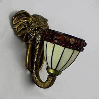 Dome Restaurant Sconce Lamp Stained Glass One Light Tiffany Style Wall Light with Elephant
