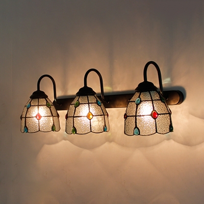 Dome Shade Wall Light 3 Lights Tiffany Style Stained Glass Sconce Light for Living Room Hallway