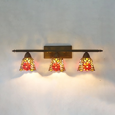 Flower/Fruit Hotel Sconce Light Stained Glass 3 Lights Rustic Style Wall Light