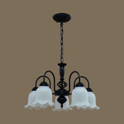 Frosted Glass Metal Chandelier Living Room 3/5 Lights Traditional Hanging Light in Black/White