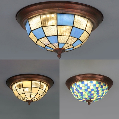 Glass Bowl Flush Mount Light Dining Room Tiffany Style White/Blue/Blue and Clear Overhead Light