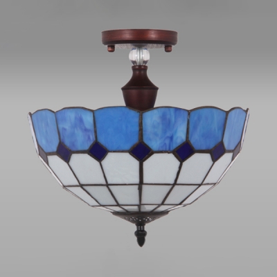 Glass Dome Semi Flush Light Dining Room 3/4 Lights Mediterranean Style Ceiling Fixture