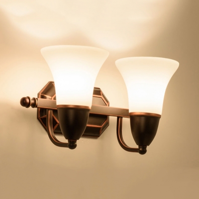 Glass Metal Bell Shade Wall Light 1/2 Lights Antique Style Sconce Light for Bedroom Dining Room