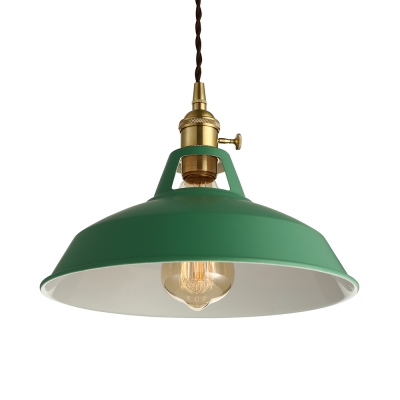 Green Barn Shape Pendant Light 1 Light Industrial Metal Plug In Ceiling Light for Shop Cafe