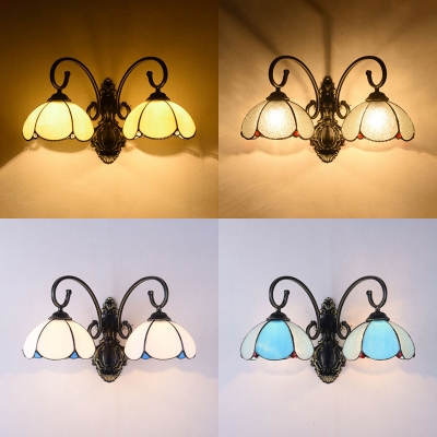 Hallway Stair Dome Shade Wall Lamp Glass Double Lights Vintage Style Scone Wall Light