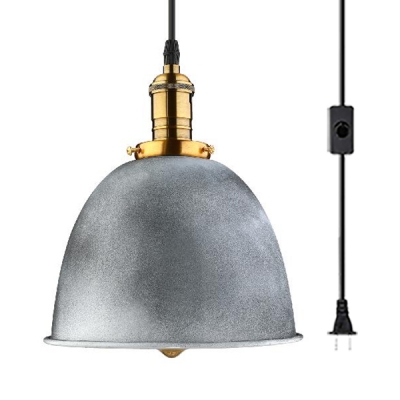 Antique Style Bell Shape Ceiling Light Metal 1 Light Plug In Gray Hanging Light for Dinging Room