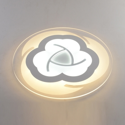 Metal Acrylic Slim Panel Light Fixture White Flower Shape Flush Mount Light in White/Warm for Kids Bedroom