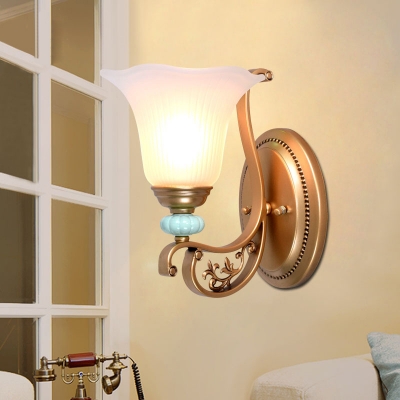Metal Frosted Glass Wall Sconce with Flower Shade 1/2 Lights Elegant Style Wall Light for Bedroom Hotel