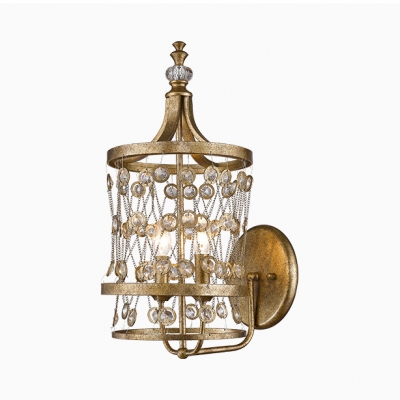 Metal Lantern Shape Sconce Light 2 Lights Vintage Style Wall Light in Gold for Bedroom Hotel