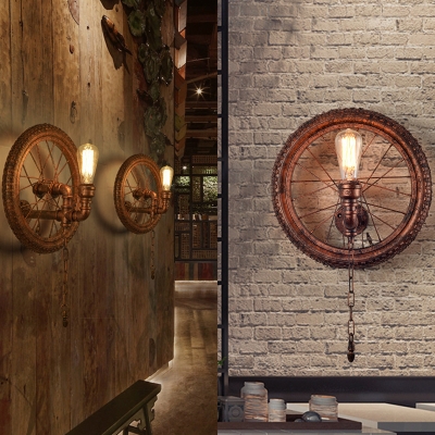 Metal Wheel Sconce Lighting 1 Light Industrial Wall Lighting in Rustic Copper for Bar