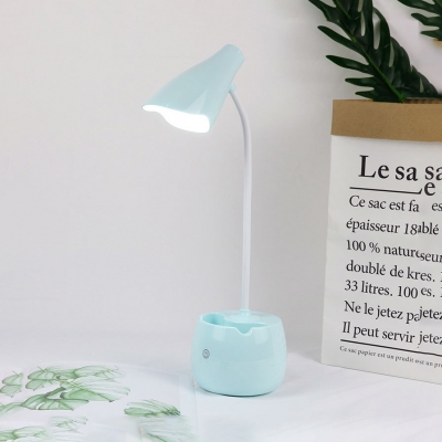 Pen Holder Design LED Study Light Eye Caring Flexible Gooseneck Desk Light with USB Charging Port and Bell Shade